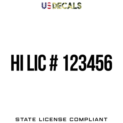 Hawaii HI License Regulation Number Decal Sticker Lettering, 2 Pack