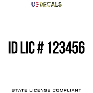 Idaho ID License Regulation Number Decal Sticker Lettering, 2 Pack