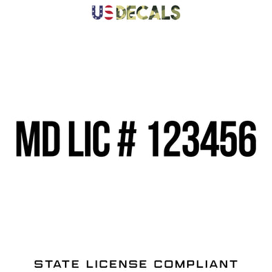 Maryland MD License Regulation Number Decal Sticker Lettering, 2 Pack