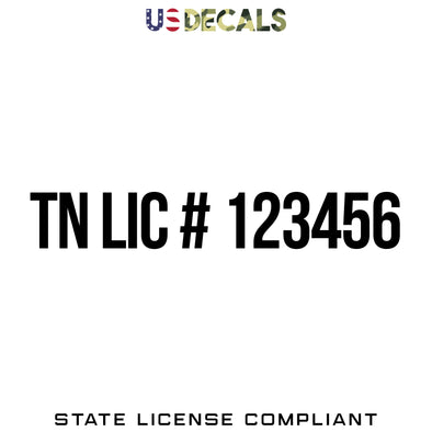 Tennessee TN License Regulation Number Decal Sticker Lettering, 2 Pack