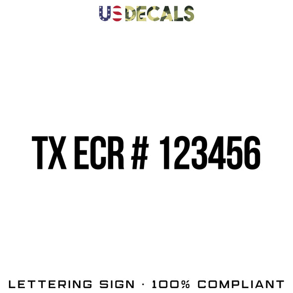 Texas Fire Extinguisher Service TX ECR # 123456 Number Decal Sticker, 2 Pack