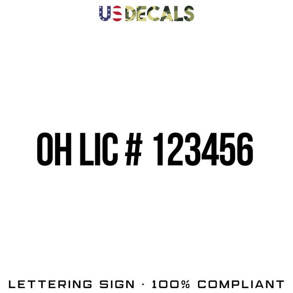 Ohio Contractors OH LIC # 123456 Number Decal Sticker, 2 Pack