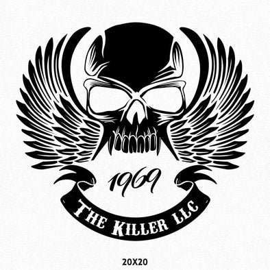 Company Name decal with skull and wings