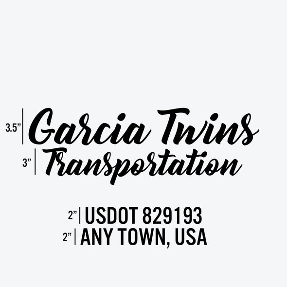 Company Name Fancy with 2 Regulation Numbers Decal, 2 Pack