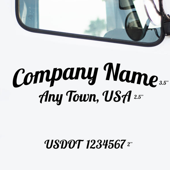 Company Name + Location with 1 Regulation Number Decal, 2 Pack