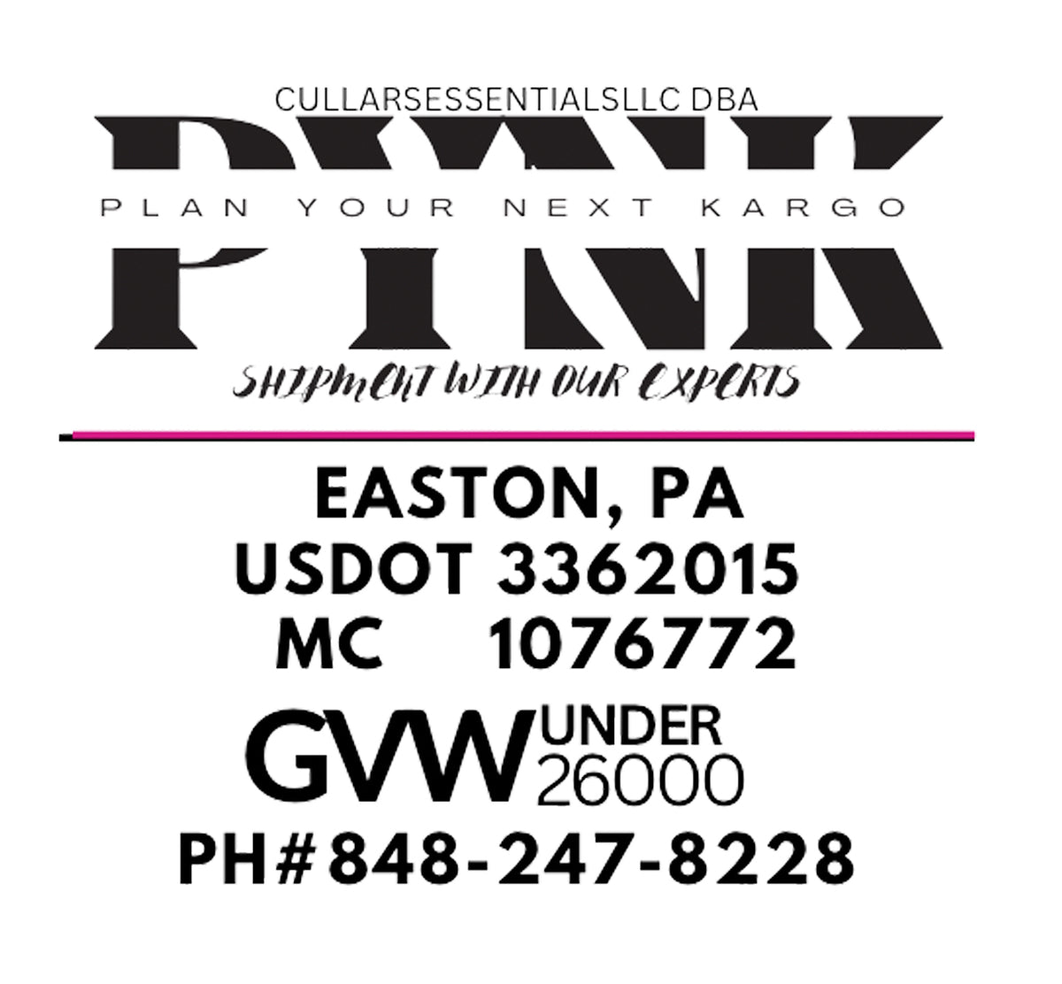 Custom Order for PYNK Transport US Decals