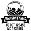 company name farm, field, ribbon and US DOT