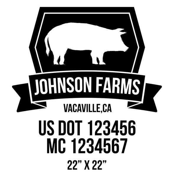 company name farm, pig, ribbon and US DOT