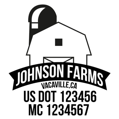 company name farm , barn, ribbon and US DOT