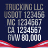trucking name usdot mc ca gvw metallic colors