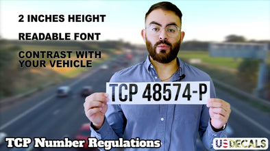 TCP number sticker decal lettering regulations