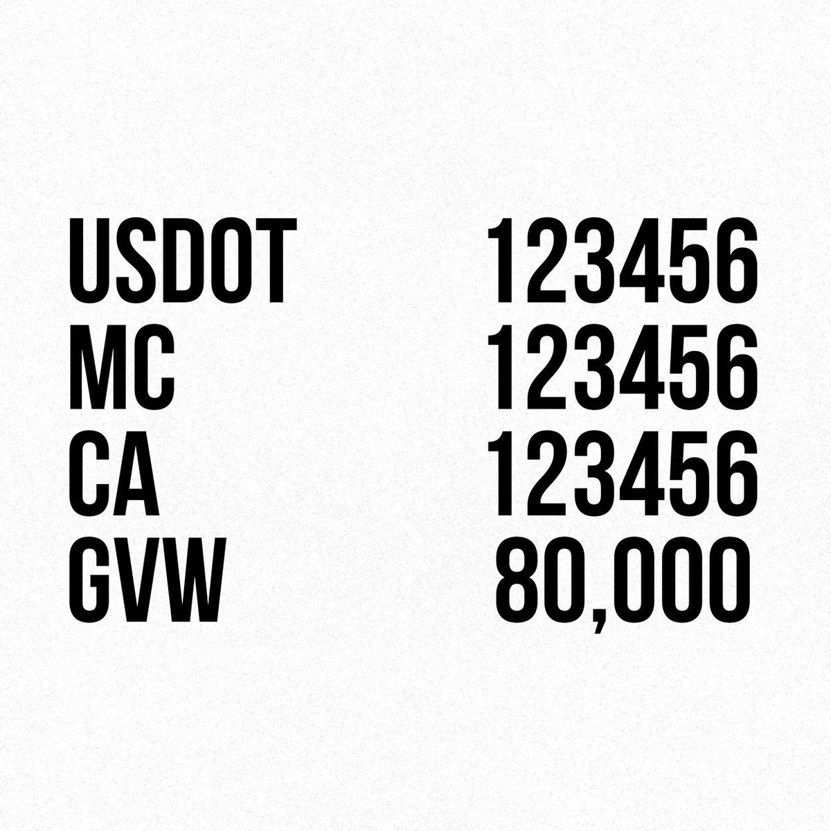 Spaced Company Name & USDOT Regulation Numbers – US Decals