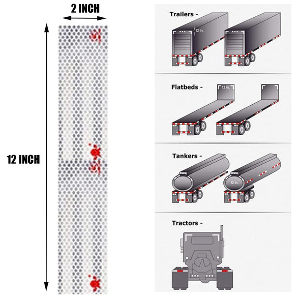 Magnetic Reusable White DOT Reflectors | Reflective 2" x 12" Waterproof Safety Caution Tape for Trailer Trucks