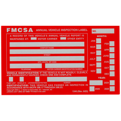 FMCSA Annual Vehicle Inspection Label Decal Sticker