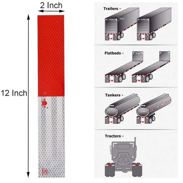 Magnetic Reusable DOT Reflectors | Reflective 2" x 12" Waterproof Safety Caution Tape for Trailer Trucks