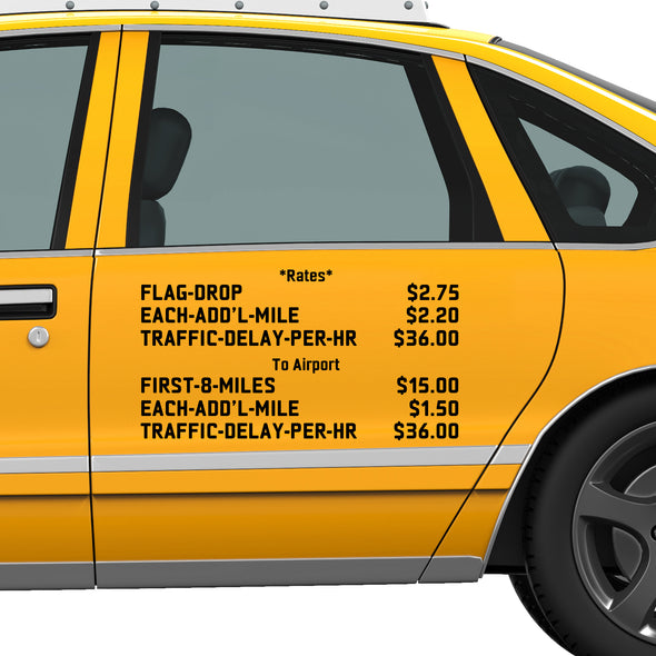 Taxi Cab Rate Information Guide Door Decal Sticker Lettering , 2 Pack