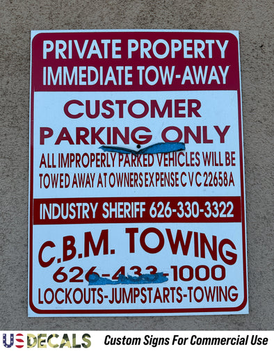 Custom Private Property Tow Away Sign For Business or Commercial Use