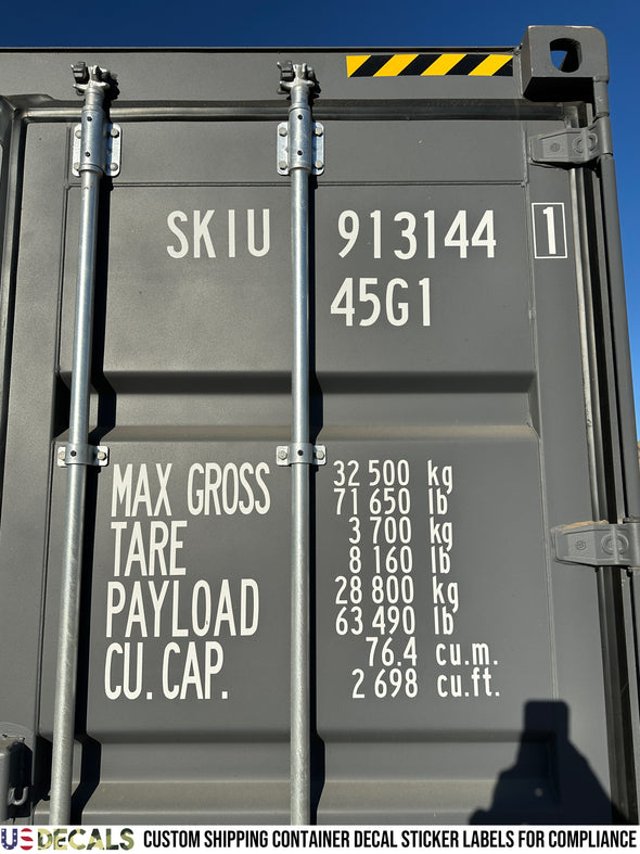 Custom Shipping Container MAX GROSS, TARE, PAYLOAD, CUBE Lettering Number Sticker Decals, 2 Pack