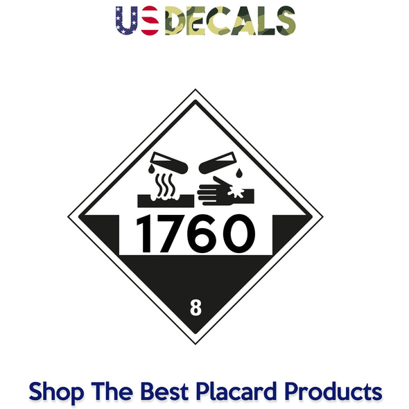 Hazard Class 8: Corrosive UN # 1760 Placard Sign