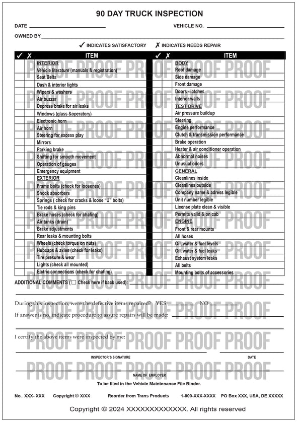 90 Day DOT Inspection PDF Form Checklist – US Decals