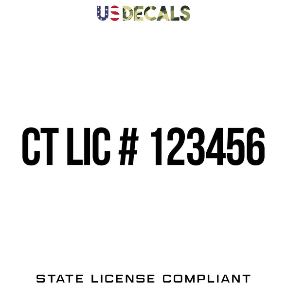 Connecticut CT License Regulation Number Decal Sticker Lettering, 2 Pack