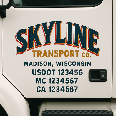 Custom Designed USDOT (DOT) Truck Door Lettering Decal Signs | Graphic Designed USDOT Lettering For Semi-Trucks, Work Trucks & Box Trucks | Add Your Trucking Name, USDOT, MC, CA, KYU, GVW & VIN (2-Pack)
