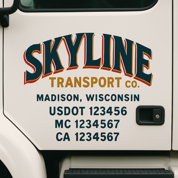 Custom Designed USDOT (DOT) Truck Door Lettering Decal Signs | Graphic Designed USDOT Lettering For Semi-Trucks, Work Trucks & Box Trucks | Add Your Trucking Name, USDOT, MC, CA, KYU, GVW & VIN (2-Pack)