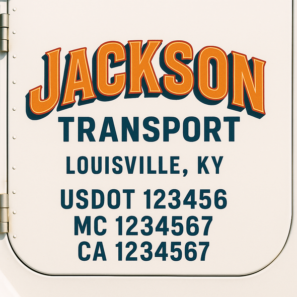 Custom Designed USDOT (DOT) Truck Door Lettering Decal Signs | Graphic Designed USDOT Lettering For Semi-Trucks, Work Trucks & Box Trucks | Add Your Trucking Name, USDOT, MC, CA, KYU, GVW & VIN (2-Pack)
