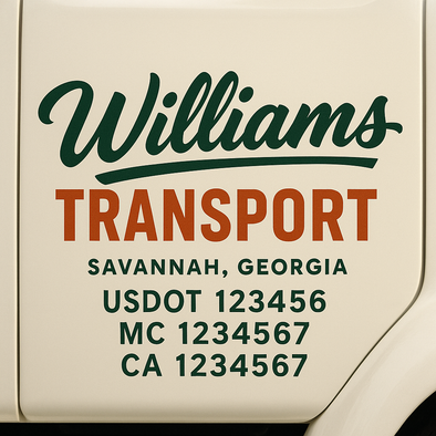 Custom Designed USDOT (DOT) Truck Door Lettering Decal Signs | Graphic Designed USDOT Lettering For Semi-Trucks, Work Trucks & Box Trucks | Add Your Trucking Name, USDOT, MC, CA, KYU, GVW & VIN (2-Pack)