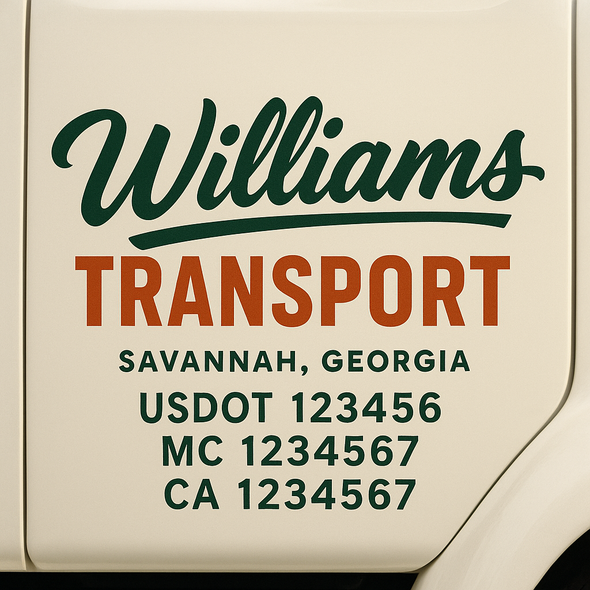 Custom Designed USDOT (DOT) Truck Door Lettering Decal Signs | Graphic Designed USDOT Lettering For Semi-Trucks, Work Trucks & Box Trucks | Add Your Trucking Name, USDOT, MC, CA, KYU, GVW & VIN (2-Pack)