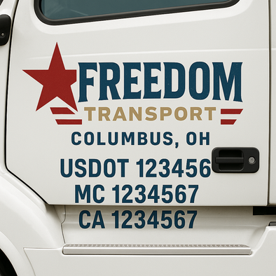 Custom Designed USDOT (DOT) Truck Door Lettering Decal Signs | Graphic Designed USDOT Lettering For Semi-Trucks, Work Trucks & Box Trucks | Add Your Trucking Name, USDOT, MC, CA, KYU, GVW & VIN (2-Pack)