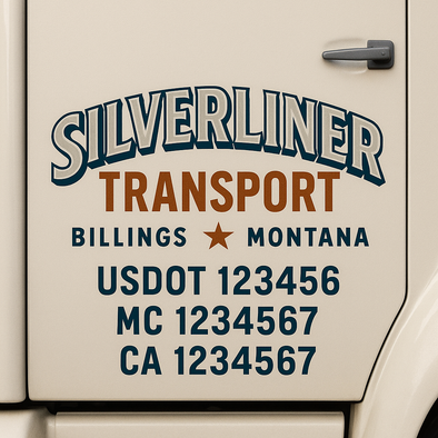 Custom Designed USDOT (DOT) Truck Door Lettering Decal Signs | Graphic Designed USDOT Lettering For Semi-Trucks, Work Trucks & Box Trucks | Add Your Trucking Name, USDOT, MC, CA, KYU, GVW & VIN (2-Pack)