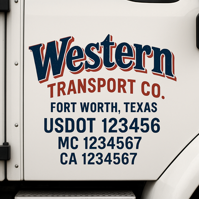 Custom Designed USDOT (DOT) Truck Door Lettering Decal Signs | Graphic Designed USDOT Lettering For Semi-Trucks, Work Trucks & Box Trucks | Add Your Trucking Name, USDOT, MC, CA, KYU, GVW & VIN (2-Pack)