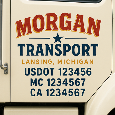 Custom Designed USDOT (DOT) Truck Door Lettering Decal Signs | Graphic Designed USDOT Lettering For Semi-Trucks, Work Trucks & Box Trucks | Add Your Trucking Name, USDOT, MC, CA, KYU, GVW & VIN (2-Pack)