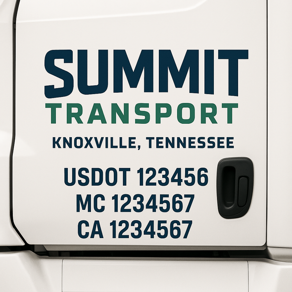 Custom Designed USDOT (DOT) Truck Door Lettering Decal Signs | Graphic Designed USDOT Lettering For Semi-Trucks, Work Trucks & Box Trucks | Add Your Trucking Name, USDOT, MC, CA, KYU, GVW & VIN (2-Pack)