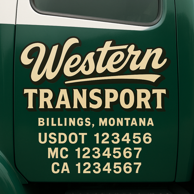 Custom Designed USDOT (DOT) Truck Door Lettering Decal Signs | Graphic Designed USDOT Lettering For Semi-Trucks, Work Trucks & Box Trucks | Add Your Trucking Name, USDOT, MC, CA, KYU, GVW & VIN (2-Pack)