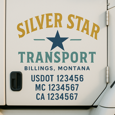 Custom Designed USDOT (DOT) Truck Door Lettering Decal Signs | Graphic Designed USDOT Lettering For Semi-Trucks, Work Trucks & Box Trucks | Add Your Trucking Name, USDOT, MC, CA, KYU, GVW & VIN (2-Pack)