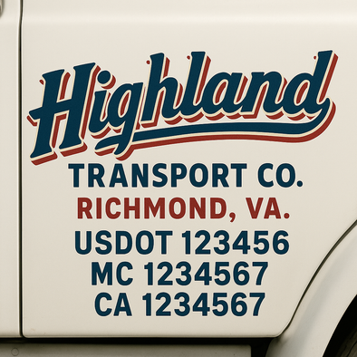 Custom Designed USDOT (DOT) Truck Door Lettering Decal Signs | Graphic Designed USDOT Lettering For Semi-Trucks, Work Trucks & Box Trucks | Add Your Trucking Name, USDOT, MC, CA, KYU, GVW & VIN (2-Pack)