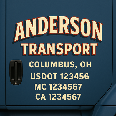 Custom Designed USDOT (DOT) Truck Door Lettering Decal Signs | Graphic Designed USDOT Lettering For Semi-Trucks, Work Trucks & Box Trucks | Add Your Trucking Name, USDOT, MC, CA, KYU, GVW & VIN (2-Pack)