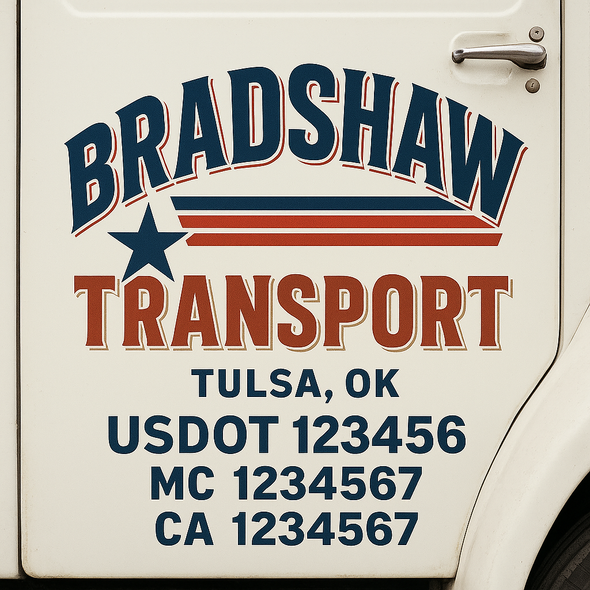 Custom Designed USDOT (DOT) Truck Door Lettering Decal Signs | Graphic Designed USDOT Lettering For Semi-Trucks, Work Trucks & Box Trucks | Add Your Trucking Name, USDOT, MC, CA, KYU, GVW & VIN (2-Pack)
