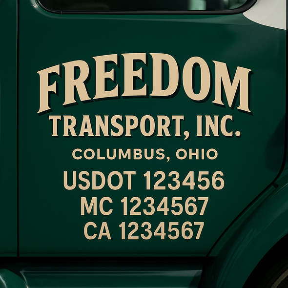 Custom Designed USDOT (DOT) Truck Door Lettering Decal Signs | Graphic Designed USDOT Lettering For Semi-Trucks, Work Trucks & Box Trucks | Add Your Trucking Name, USDOT, MC, CA, KYU, GVW & VIN (2-Pack)