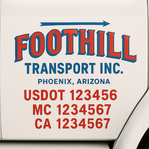 Custom Designed USDOT (DOT) Truck Door Lettering Decal Signs | Graphic Designed USDOT Lettering For Semi-Trucks, Work Trucks & Box Trucks | Add Your Trucking Name, USDOT, MC, CA, KYU, GVW & VIN (2-Pack)