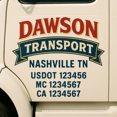 Custom Designed USDOT (DOT) Truck Door Lettering Decal Signs | Graphic Designed USDOT Lettering For Semi-Trucks, Work Trucks & Box Trucks | Add Your Trucking Name, USDOT, MC, CA, KYU, GVW & VIN (2-Pack)