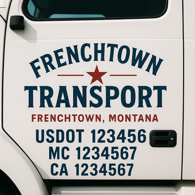 Custom Designed USDOT (DOT) Truck Door Lettering Decal Signs | Graphic Designed USDOT Lettering For Semi-Trucks, Work Trucks & Box Trucks | Add Your Trucking Name, USDOT, MC, CA, KYU, GVW & VIN (2-Pack)