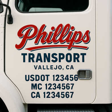 Custom Designed USDOT (DOT) Truck Door Lettering Decal Signs | Graphic Designed USDOT Lettering For Semi-Trucks, Work Trucks & Box Trucks | Add Your Trucking Name, USDOT, MC, CA, KYU, GVW & VIN (2-Pack)