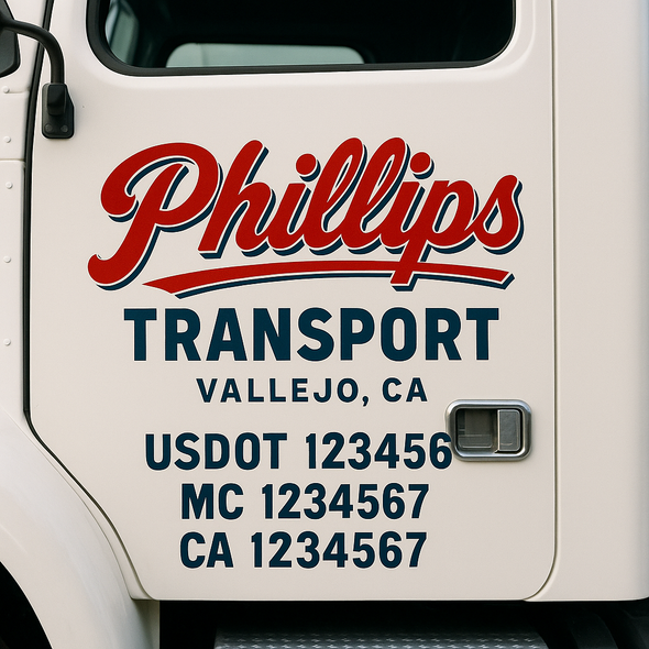 Custom Designed USDOT (DOT) Truck Door Lettering Decal Signs | Graphic Designed USDOT Lettering For Semi-Trucks, Work Trucks & Box Trucks | Add Your Trucking Name, USDOT, MC, CA, KYU, GVW & VIN (2-Pack)