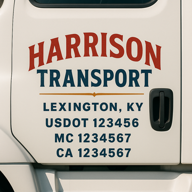 Custom Designed USDOT (DOT) Truck Door Lettering Decal Signs | Graphic Designed USDOT Lettering For Semi-Trucks, Work Trucks & Box Trucks | Add Your Trucking Name, USDOT, MC, CA, KYU, GVW & VIN (2-Pack)