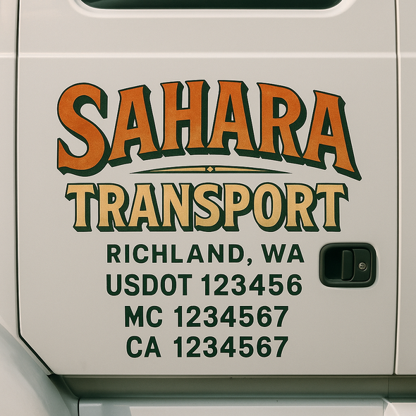 Custom Designed USDOT (DOT) Truck Door Lettering Decal Signs | Graphic Designed USDOT Lettering For Semi-Trucks, Work Trucks & Box Trucks | Add Your Trucking Name, USDOT, MC, CA, KYU, GVW & VIN (2-Pack)