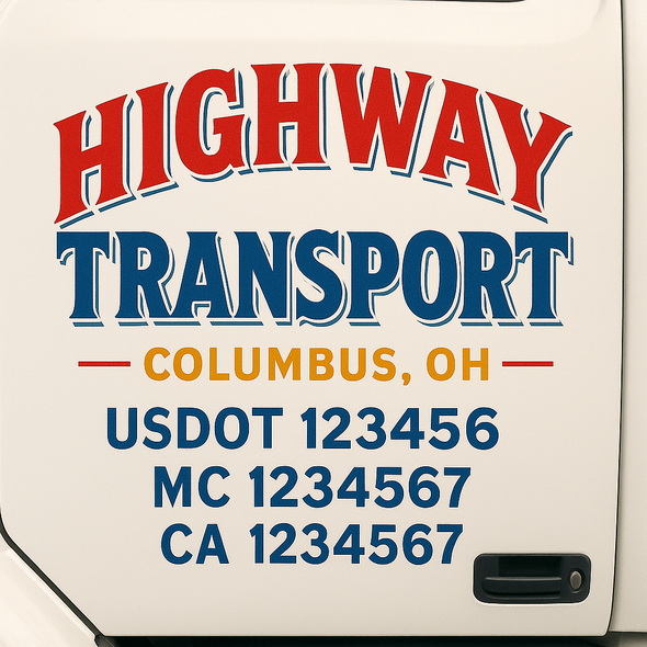 Custom Designed USDOT (DOT) Truck Door Lettering Decal Signs | Graphic Designed USDOT Lettering For Semi-Trucks, Work Trucks & Box Trucks | Add Your Trucking Name, USDOT, MC, CA, KYU, GVW & VIN (2-Pack)
