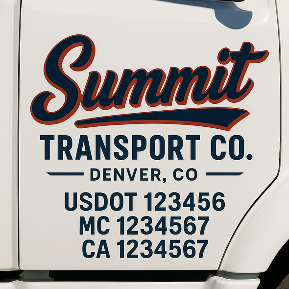 Custom Designed USDOT (DOT) Truck Door Lettering Decal Signs | Graphic Designed USDOT Lettering For Semi-Trucks, Work Trucks & Box Trucks | Add Your Trucking Name, USDOT, MC, CA, KYU, GVW & VIN (2-Pack)